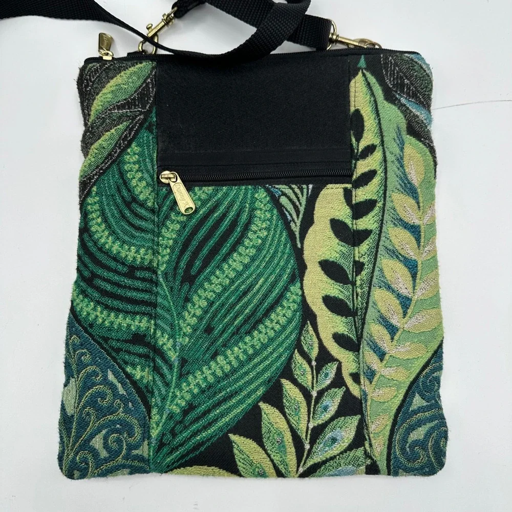 Danny K Beverly Hills Green Tropical Leaf Tapestry Crossbody Bag Made in USA